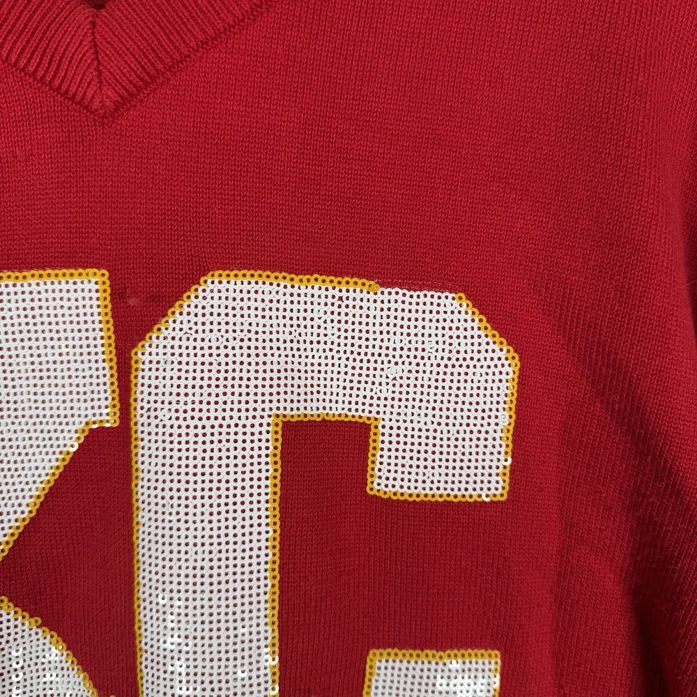 Queen of sparkles kansas city chief sweater womens XL red pullover v neck sequin - Picture 7 of 9